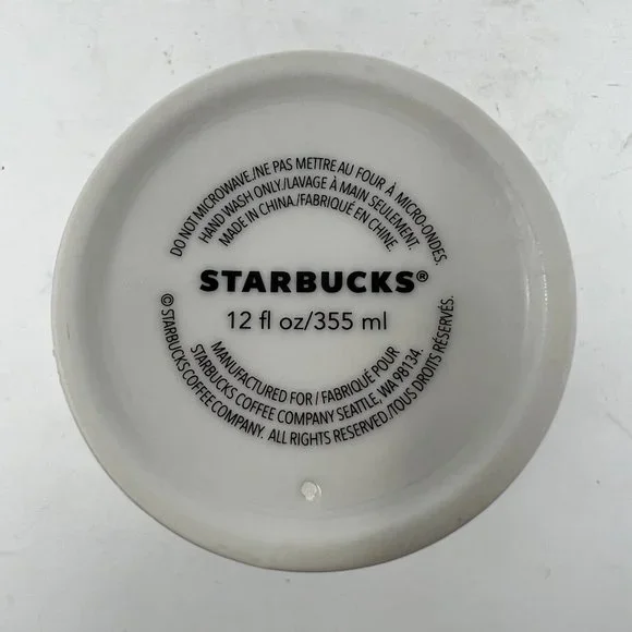 (SOLD)Starbucks Coffee White Porcelain and Gold Graphic Mug w/ Lid and Box - Picture 8 of 12